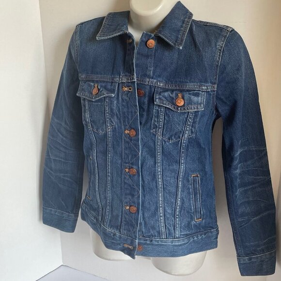 Madewell Denim Jacket Womens Blue Distressed Classic Cotton Indigo Relaxed - Picture 5 of 9